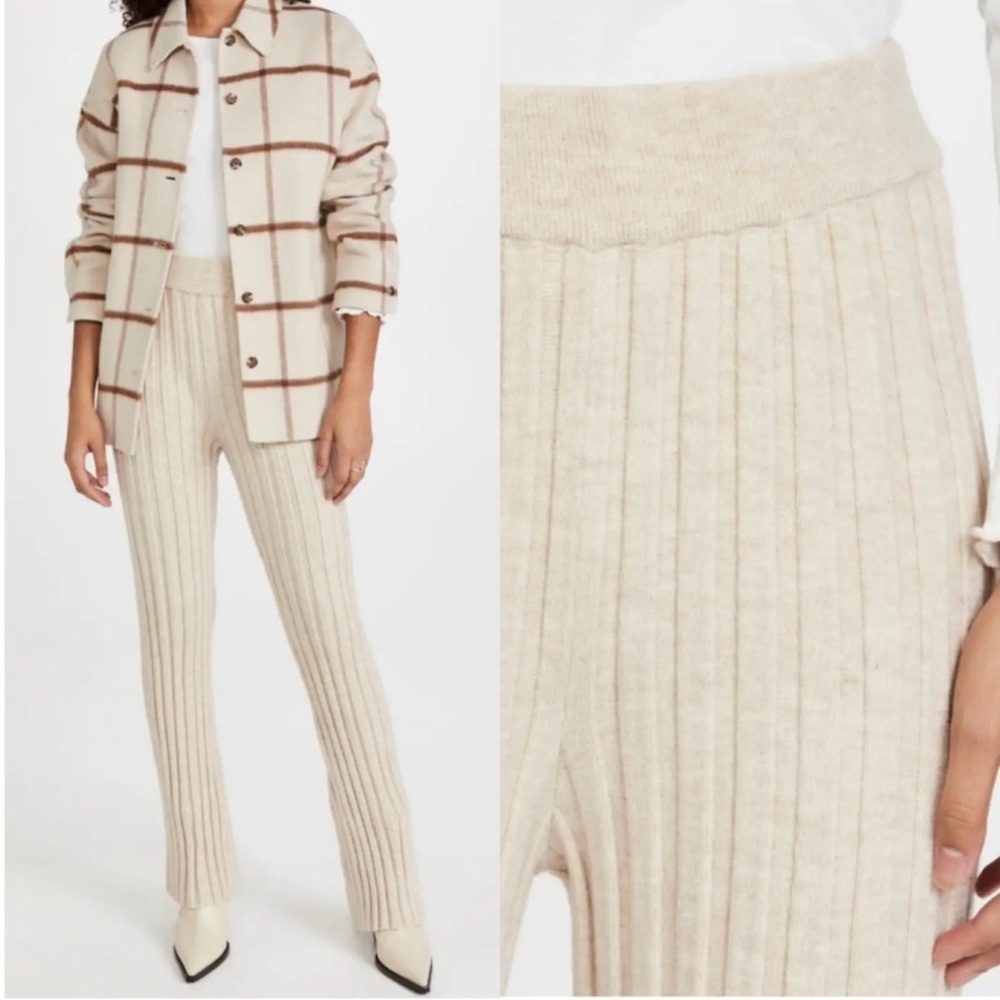 Anine Bing Cream Ribbed Wide Leg Pants